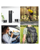 Garrafa Térmica Inox 500ml HESTARE – Kit Premium com 1 ou 3 Xícaras | Mantém Bebidas Quentes e Frias