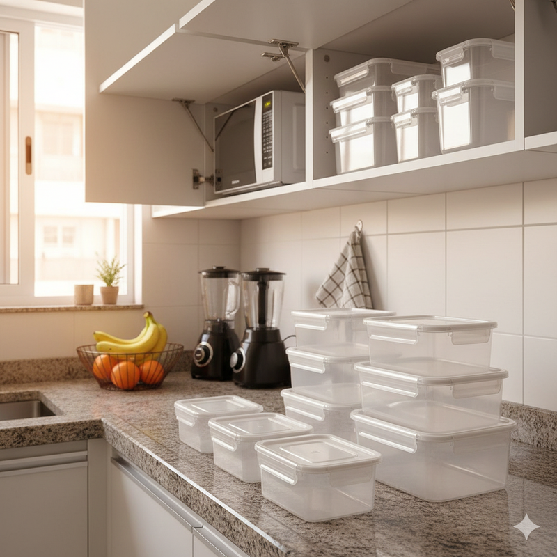 Kit Zero Vazamento - 10 Potes Plásticos com Travas Laterais